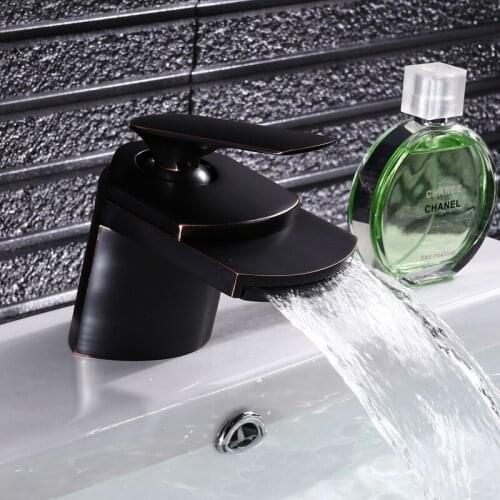 Unique Hot Selling Design Single Handle Waterfall Black Bronze Basin Faucet Tap Hot and Cold Bathroom Mixer Faucet