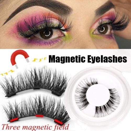 Magnetic 3D False Eyelashes with 3 Magnets Magnetic Lashes Handmade Natural Long Thick False Eyelashes Makeup Tools