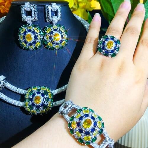 Missvikki Luxury Gorgeous Big Square Necklace Earrings Jewelry Set Women Wedding Sparkly Women Wedding Engagement High Quality