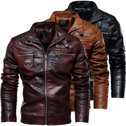 Leather Jacket Men Winter Fleece Motorcycle PU Leahter Jacket Male Stand Collar Casual Windbreaker Ropa De Hombre Slim Coat 3XL