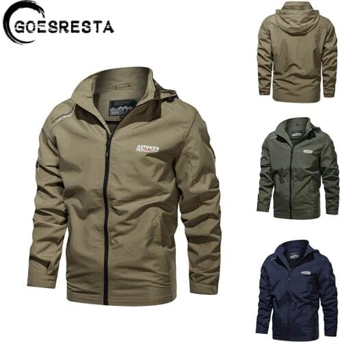 Men 2021 Autumn Hooded Jacket Outdoor Fishing Windproof Military Tactics Coat Multi-Pocket Waterproof Fashion Casual Jacket Men