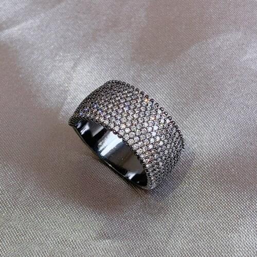 Hot Brand Hip Pop Mens Cuban Link Chain Ring Punk Stainless Steel Vintage Black Man Wristband Zircon Ring Fashion Top Jewelry