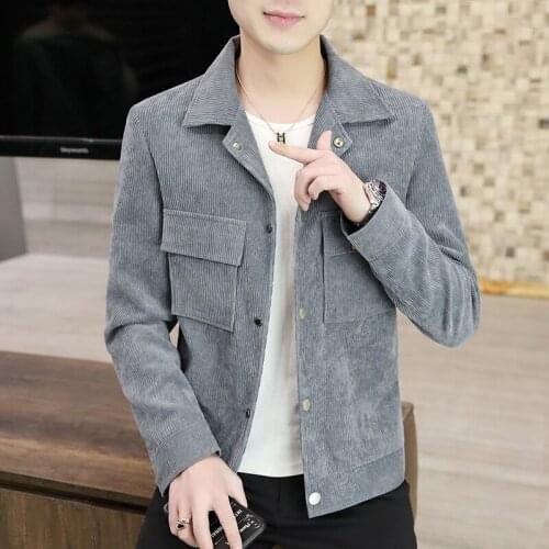 Spring and autumn new corduroy coat mens Korean fashion trend short lapel cargo jacket fashion personality jacket
