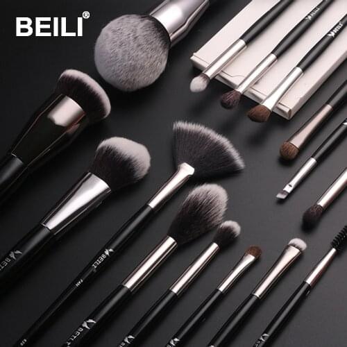 BEILI Makeup Brushes Set 15pcs Professional Natural Hair Foundation Highlighter Blush Eyeshadow Eyebrow make up brush kit