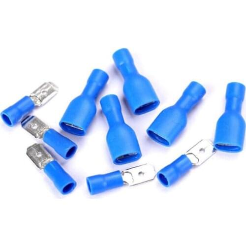 New 50Pairs 6.3Mm 16-14Awg Female Male Electrical Wiring Connector Insulated Crimp Terminal Spade Blue Fdfd2-250 Mdd2-250