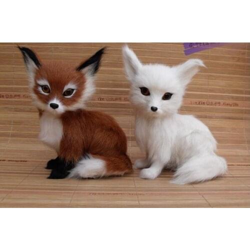 About 11x8x15cm squatting fox model,polyethylene&furs fox handicraft prop,home decoration gift a1680