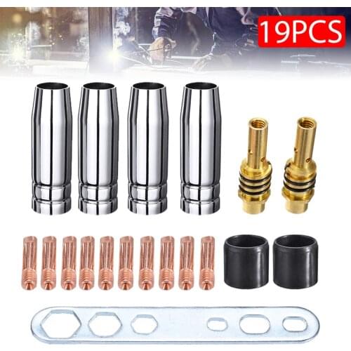 19Pcs/Set MIG Welder Consumable Welding Accessories M6 Torch Welder Contact Tips Gas Nozzle For MIG/MAG MB-15AK Welding Torch