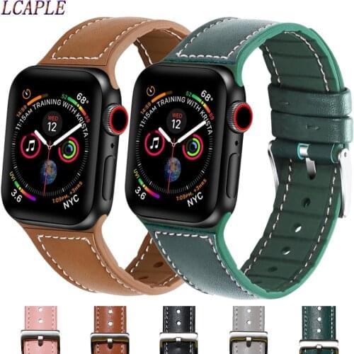 Genuine Leather Band for correa apple watch 42mm 38mm 44mm 40mm Apple watch strap silicone bracelet iwatch series 6 se 5 4 3 2 1