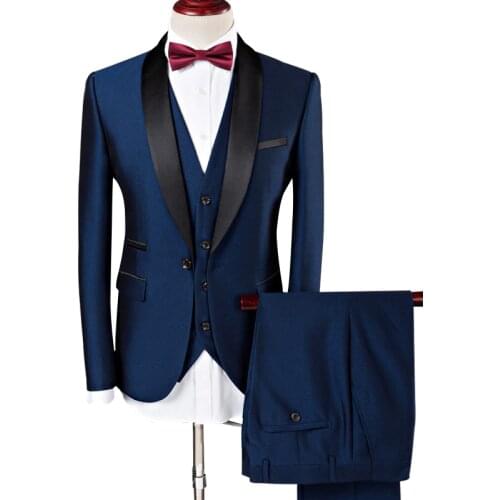 Luxury Mens Suit 2019 Casual Groom Wedding Dress Shawl Collar Men 3 Piece Fashion Mens Slim Business Suit Royal Mens Tuxedo