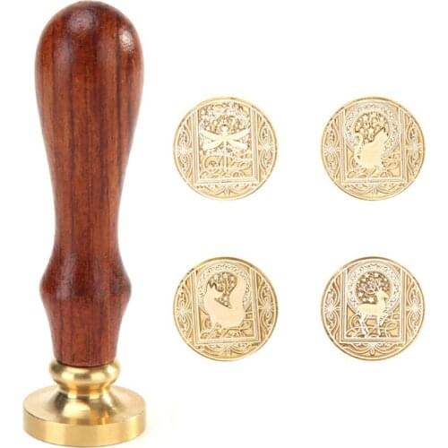 Handmade Wax Seal Stamp Set Fire Painting Plant Animal Pattern DIY Envelope for Crown Tree Accessories Parties Wedding