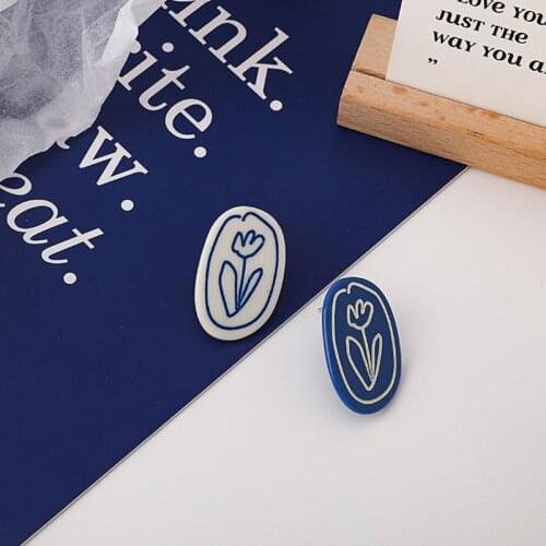Blue Asymmetrical Tulip Stud Earrings Contrasting Color Sweet Acrylic Jewelry Accessories Girl Gift