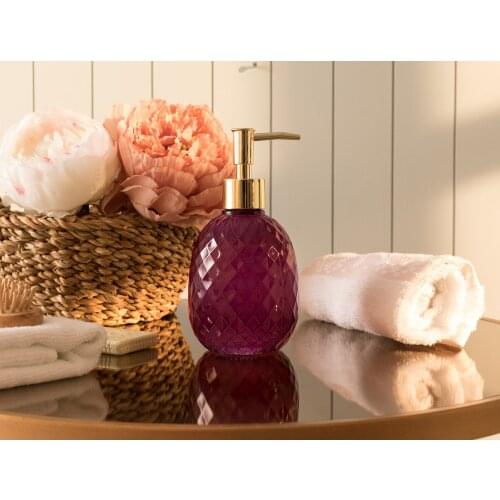 OceanLand Elegance Liquid Soap Dispenser Glass Modern Design Home Bathroom Colorful Gold Pump Blue- Beige- Pink - Plum- Green