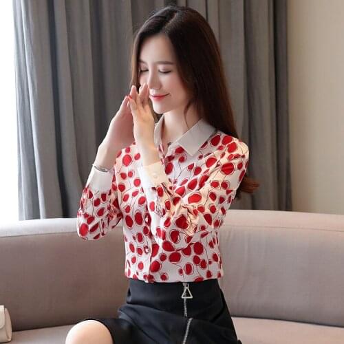 Top womens red polka dot chiffon shirt shirt design niche foreign style Korean long-sleeved shirt spring