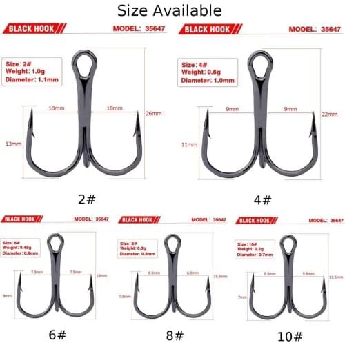 50pcs Fishing Treble Hook Black Sharp Triple Hooks Stainless Steel Fishhook 2 4 6 8 10 Carp Bass Fish Tackle Tool
