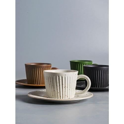 Japanese coffee mug and saucer set exquisite afternoon tea ceramic high-end Nordic retro vertical pattern coffee cup 150ml