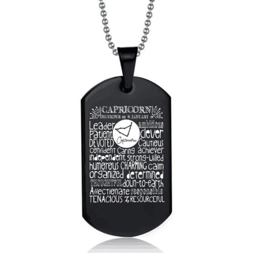 Women Men Jewelry 12 Constellation Black Color Stainless Steel Pendant Capricorn Virgo Libra Necklace Birthday Gift Goth