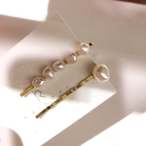 2 pcs Handmade Irregular Geometric Freshwater Pearls Hair Clips For Women Fashion Gold Metal Barrettes Korea Hair Accessories