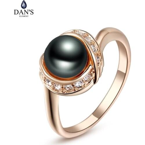 Dans Element Austrian Crystals Pearl Rings for Women healthful New Sale #RG93137RoseBlack