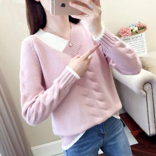 Womens Sweaters Knitting Pullover 2021 New Autumn Winter Casual Loose Striped V-neck Knitted Sweater Female Pullovers Tops