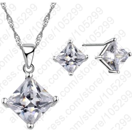 Classic CZ Vintage Necklace/Earings Jewelry Set Fine 925 Sterling Silver Women Wedding Geometry Pendant Party Accessories