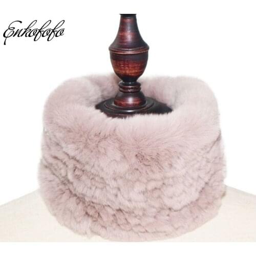Women Real Fur Handmade Stretch Fur Scarf New Winter Design Knit Genuine Rex Rabbit Fur Headbands Girls Natural Fur Ring Scarves