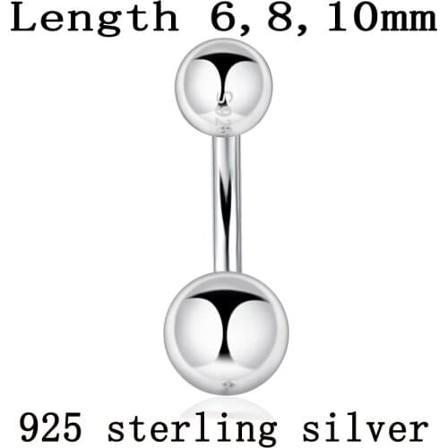 925 sterling silver body jewelry women piercing S925 belly button ring free shipping double ball arc rod fine thin thick pin