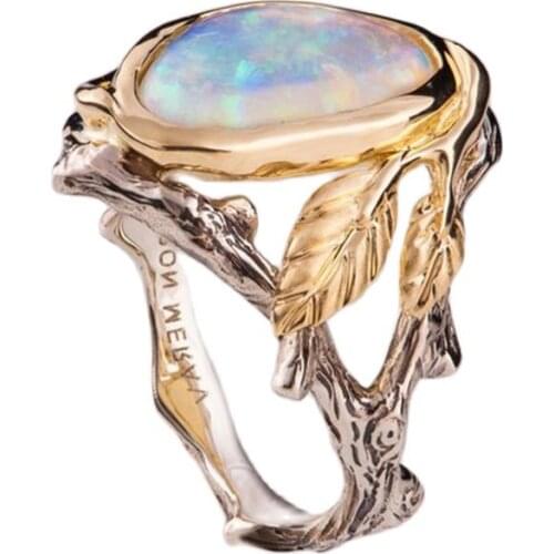 Ring For Women Moonstone Opal Wedding With Gold Leaf Aesthetic Korean Version Of The Mori Simple Rings Fashion Jewelry O4M125