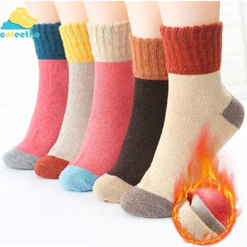 Winter Thick Socks Women Warm Rabbit Wool Fur Patchwork Socks Against Cold Cotton Accessories Autumn Winter Fashion Feetwear
