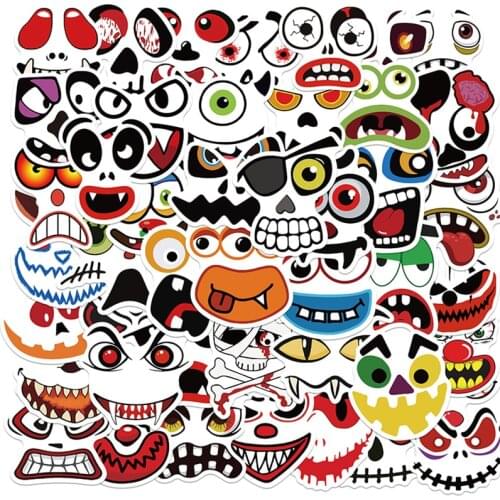 10/30/50Pcs Halloween Cartoon Expression Graffiti Waterproof Sticker Motorcycle Bicycle Helmet Motor Laptop Joke Kid Classic Toy