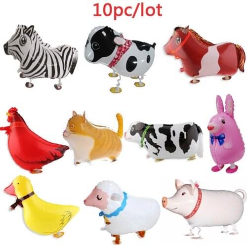 10pcs Walking Farm animals Foil Balloons pig/dog/cat/sheep/dark/cow/horse/chicken/rabbit Christmas Birthday party decoration toy