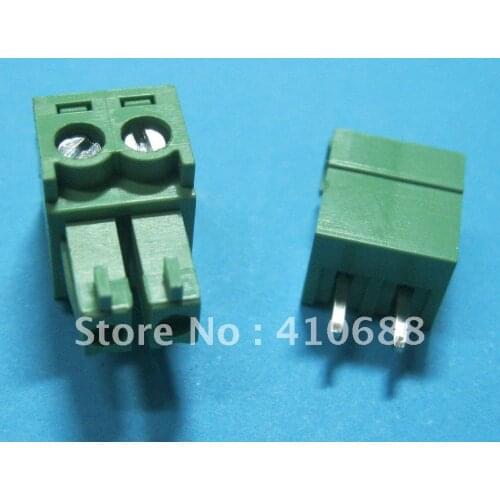 2pin/way Pitch 3.81mm Screw Terminal Block Connector Green Color T Type with pin 50 pcs