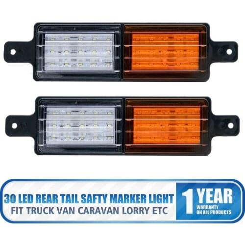 2x 30 LED White&Amber lamp Rear Tail Indicator Side Marker Light Car Truck Trailer Rear Light for Trailer Camper