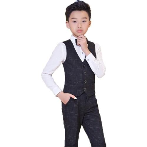 Kids Formal Dress Vest Clothing Sets Flower Boy Piano Performace Party Costume Children Vest Shirts Trousers Bowtie 4PCS Outfits