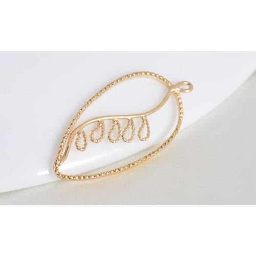 6PCS 39x18MM 24K Champagne Gold Color Plated Brass Tree Leaf Leaves Charms Pendants High Quality Diy Jewelry Accessories