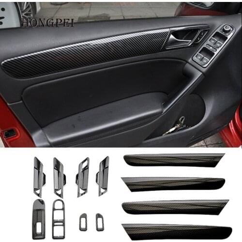 ABS Carbon Fiber Printed Car Window Control Door Handle Panel Cover Moulding Trim for Volkswagen Golf 6 2009-2012 MK6 Styling