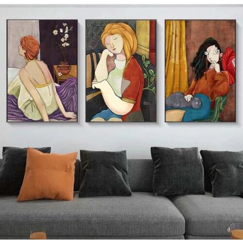Abstract Girl Character Art Canvas Paintings Modern Posters and Prints Wall Art Pictures for Living Room Wall Decoration Cuadros