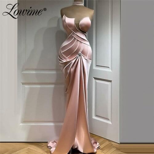 African Pink Prom Dresses Mermaid Satin Evening Gown 2020 Customized Plus Size Women Evening Wear Dresses Woman Party Night Robe