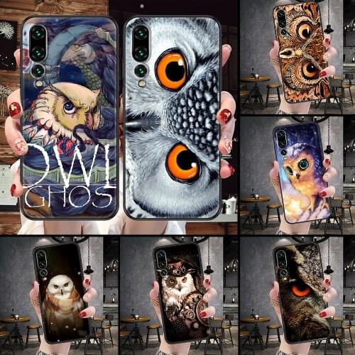 Animal Cute Owl Cartoon Phone Case For Huawei P Mate P10 P20 P30 P40 10 20 Smart Z Pro Lite black soft funda pretty prime