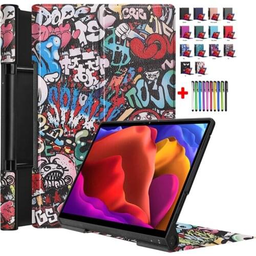Caqa For Funda Lenovo Yoga Tab 13 Case Painted PU Leather Hard PC Shell For Lenovo Yoga Pad Pro 13 2021 YT-K606F Cover Etui +Pen