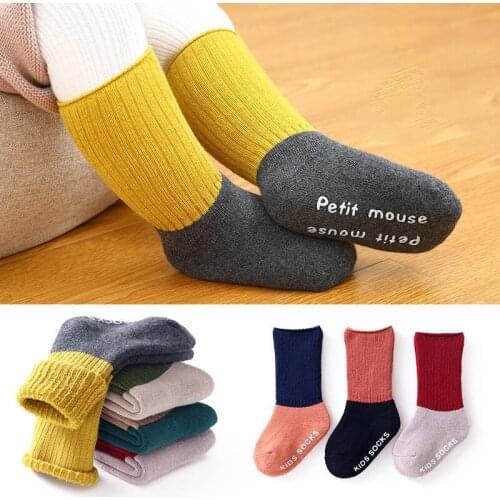 Baby Thick Socks Newborn Boy Girl Winter Childrens Pile of Socks Warm Terry Contrast Toddler Floor Non-slip Socks
