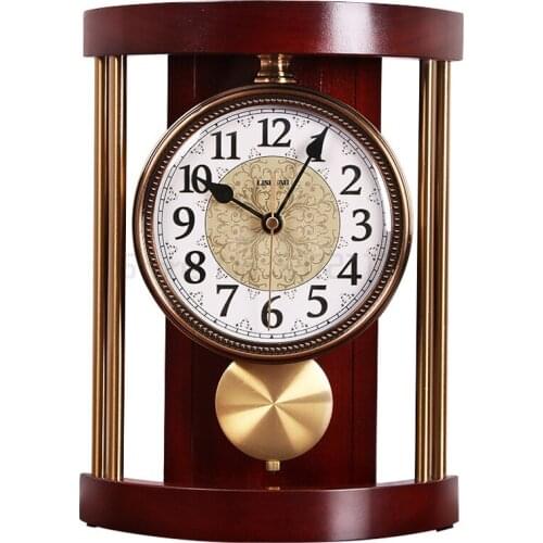 European retro solid wood desk clock metal desk clock living room fashion creative American home clock