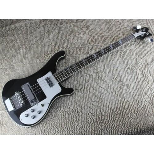 Glossy black Rickenback custom 4003 fireglo 4 strings bass guitar black ricken bass double output injacks mono & stereo
