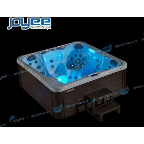 JOYEE Backyard Outdoor 6 Person Adults Balboa Big Square Wood Skirt Bath Hydro Massage Soaking Whirlpool Hot Tub Spa Pool