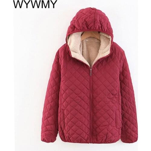 Lamb Cashmere Winter Jacket Women Parkas Coat Hooded Plaid Long Sleeve Warm Jackets And Coats Plus Size S~3XL Casaco Feminino
