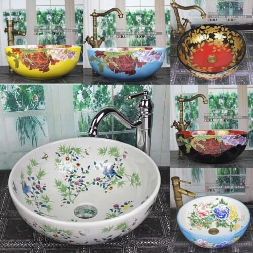 Ceramic washbasin on the table domestic modern simple washbasin creative European small size single basin round