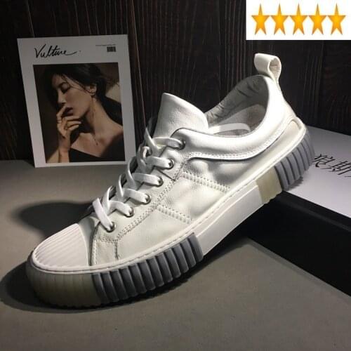 Leather Genuine Summer White 100% Sneakers Men Breathable Cowhide Platform Shoes Round Toe Lace Up Flat Trainers Casual Sneaker