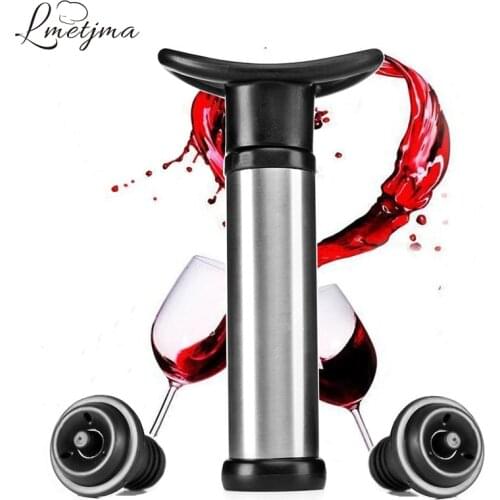LMETJMA Vacuum Pumping Wine Stopper Stainless Steel Wine Saver with 2 Vacuum Bottle Stoppers Wine Fresh Keeping 14 Days KC0818-2