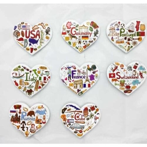 BABELEMI Heart-shaped France Germany Portugal Cuba Swiss Italy USA Kenya 3D Fridge Magnet Souvenir Refrigerator Magnetic Sticker