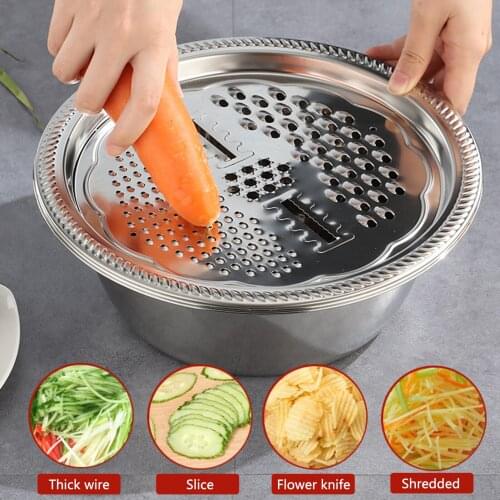 Multifunctional Thicken Stainless Steel Basin 3 in 1 Stainless Steel Grater Solid Basin Drain Basket Washing Bowl Set