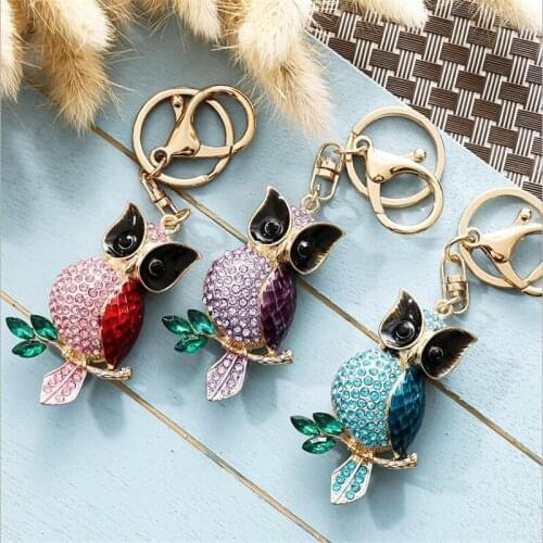 Fashion Rhinestone Keychain Owl With Branches Couple Bag Gift Pendant Memorial Gift Car Keychain Jewelry Wholesale